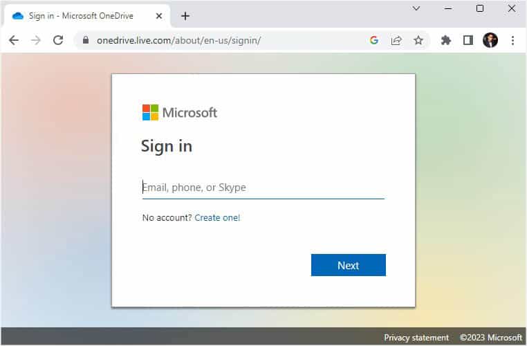sign in onedrive