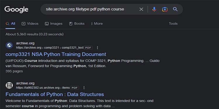 5 Ways to Google Search for PDF 6 site archive org filetype pdf python course