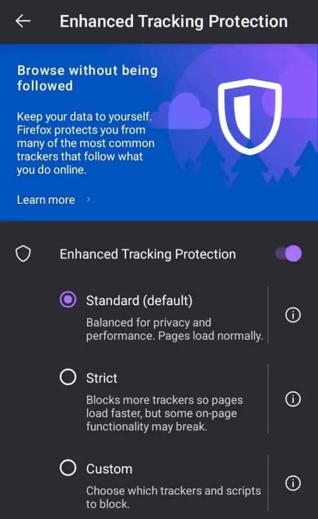 How to Enable Cookies in Firefox 10 standard-enhanced-tracking-protection-firefox-mobile-629x1024