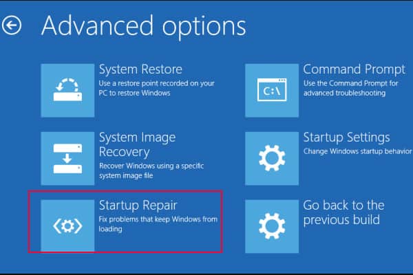 startup repair problem resetting the pc