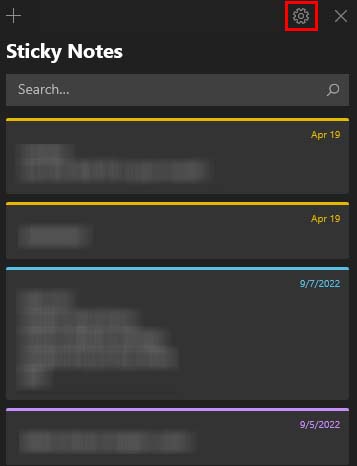sticky note settings