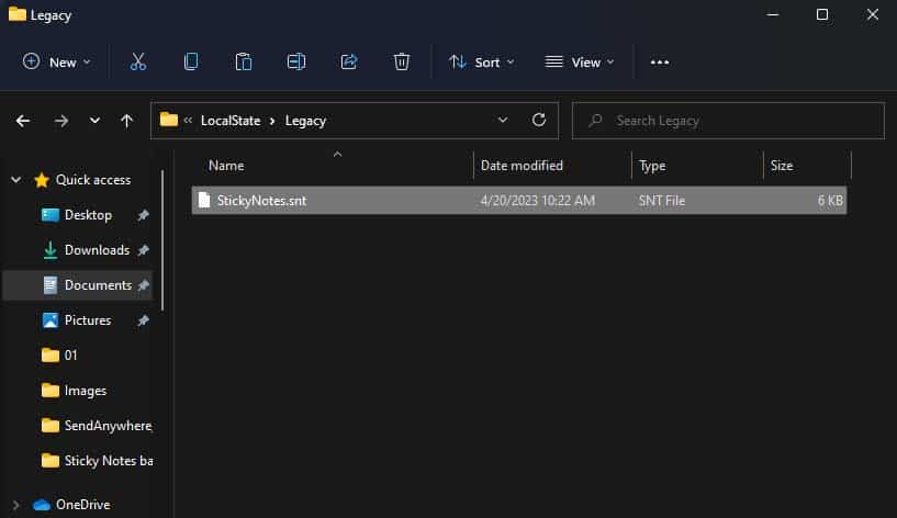 stickynotes-snt file in legacy