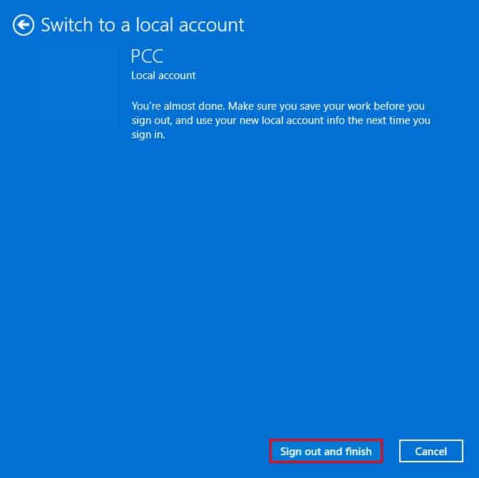 switch to a local account