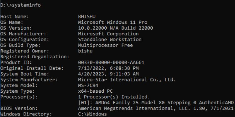 50 Most Used Commands on Command Prompt (With Examples) 13 systeminfo