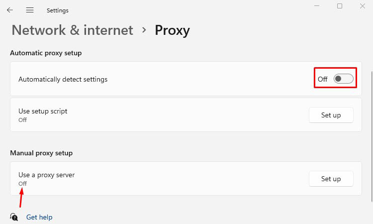 turned off automatic and manual proxy