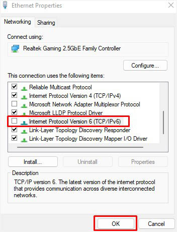 deselect ipv6