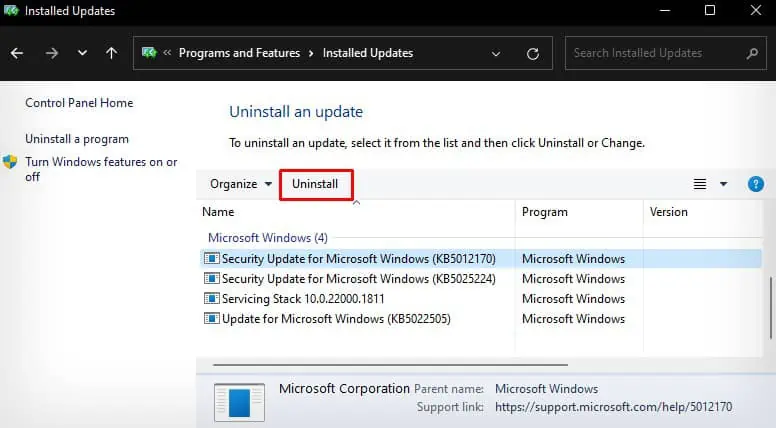 How to Fix Printer Error 0x0000011b on Windows 13 uninstall-latest-update