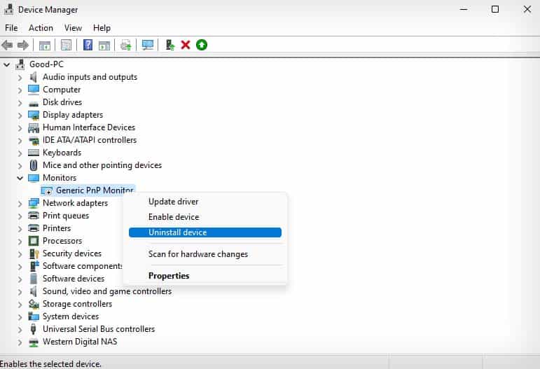 uninstall monitor drivers