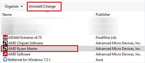 uninstall ryzen master driver not installed