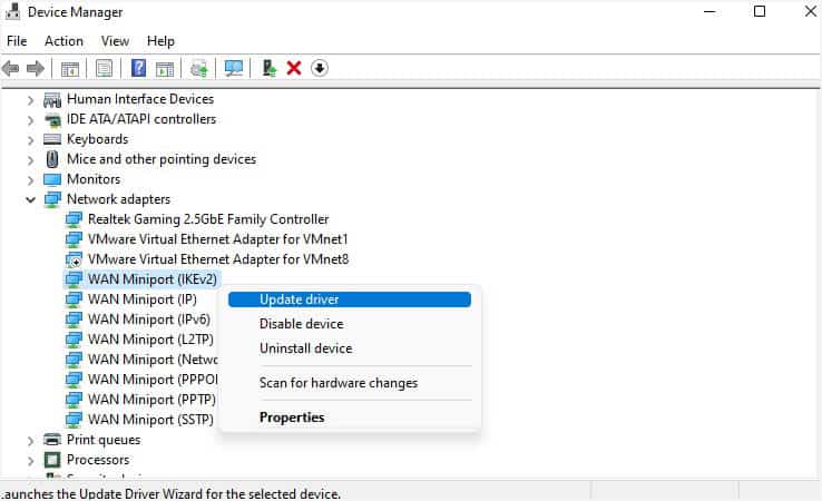 update wan miniport