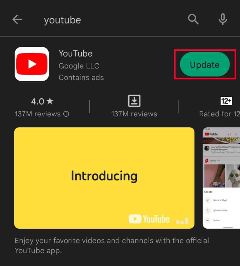 update youtube android