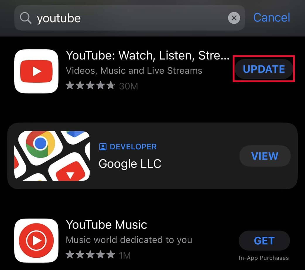 update youtube in ios