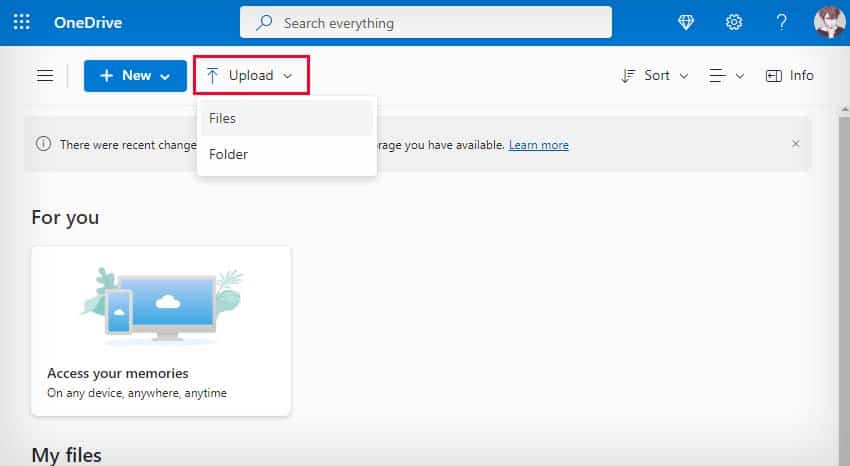 upload files to onedrive