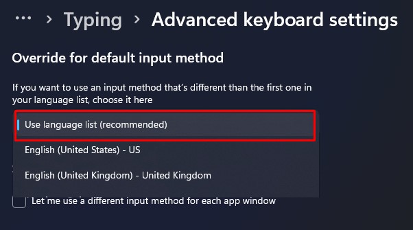 use language list keyboard reset