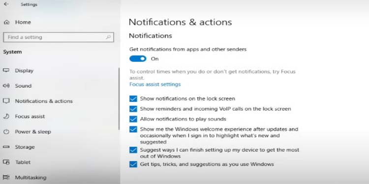 windows 10 notifications and actions