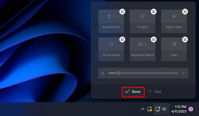 How to Open and Use Action Center in Windows 14 windows-11-action-center-edit-quick-settigns-done