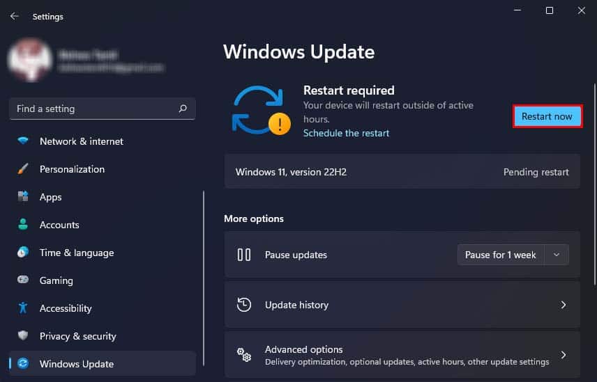 windows update restart now