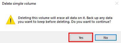 yes to delete volume