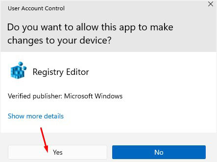 yes to open registry editor