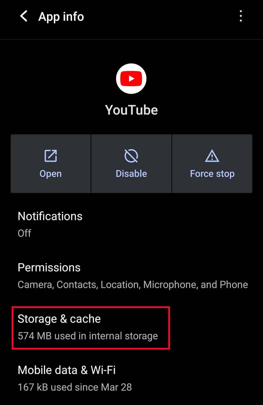 youtube storage and cache