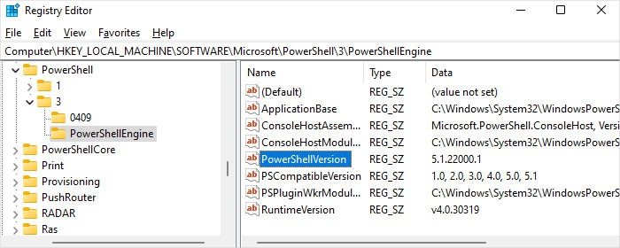 Windows-powershell-engine-powershellversion-registry