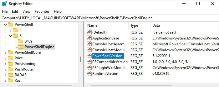 Windows-powershell-engine-powershellversion-registry