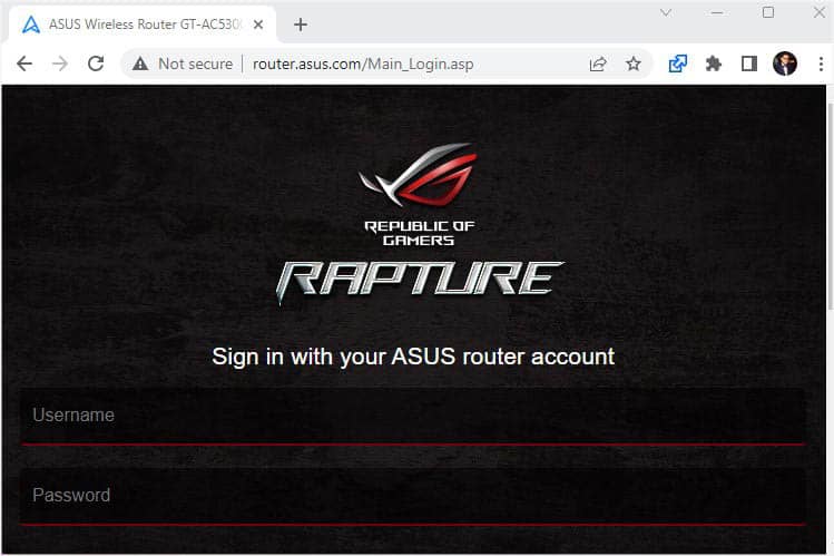 access router page after entering ip