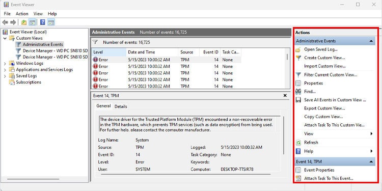 How to Check Event Logs on Windows 6 actions-panel