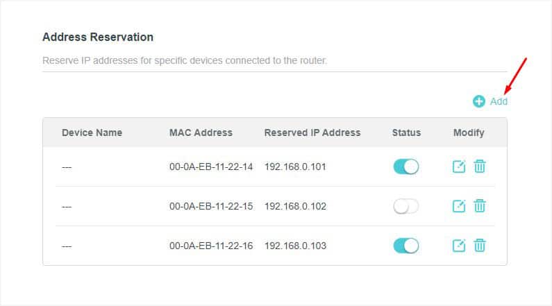 add button in address reservation