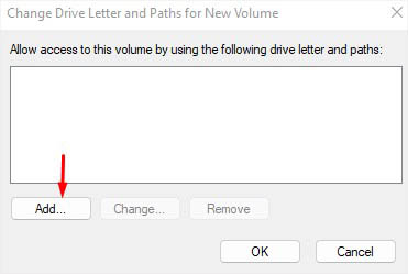 add button in change drive letter and path
