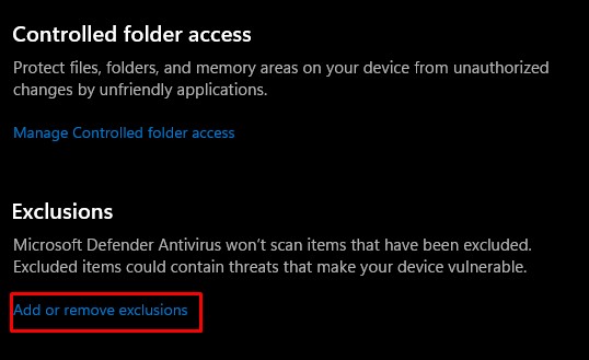 add exclusion antimalware service