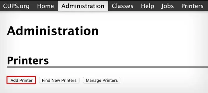 Fix: The Printer is Not Responding Mac 18 add-printer-from-cups-administration