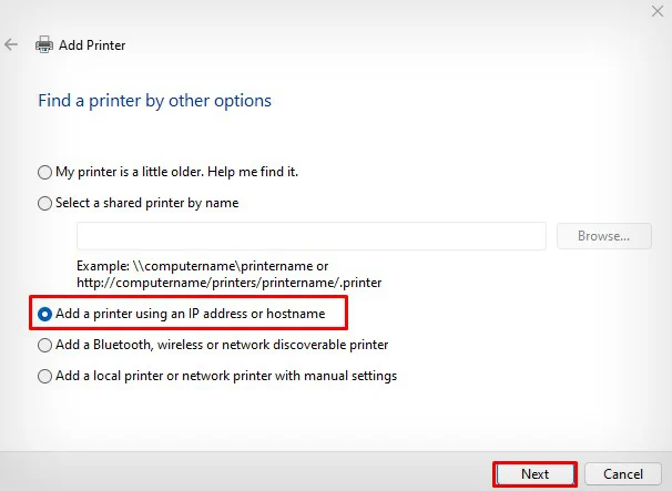 add-printer-using-ip-address-option