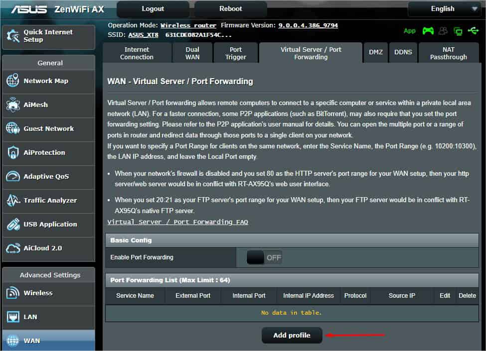 add profile in asus