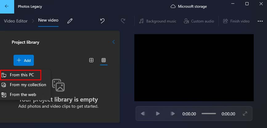 add videos from this pc to microsoft photos legacy