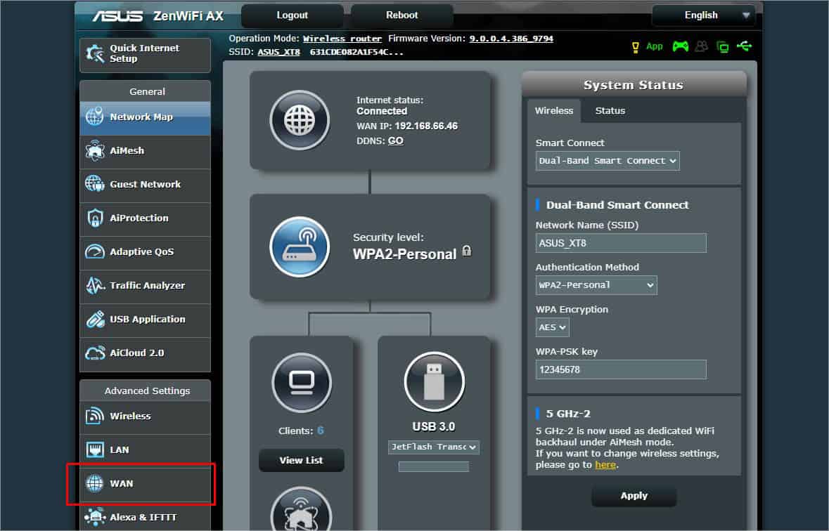 advacned settings wan asus router
