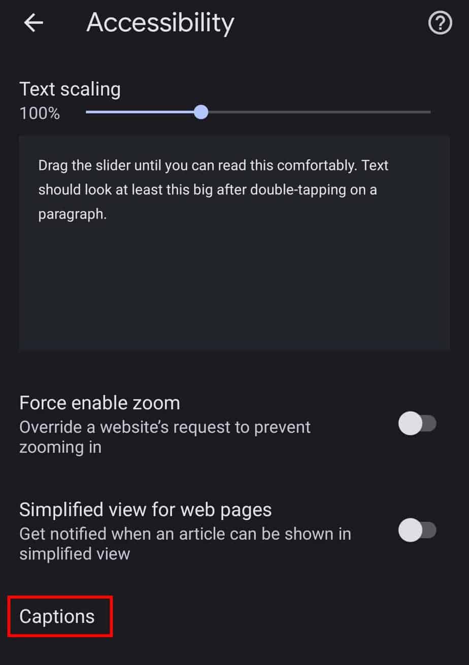 android chrome captions
