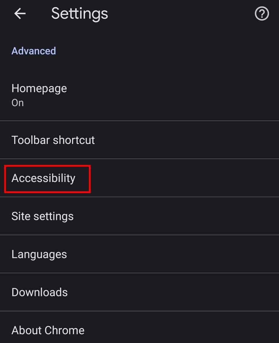 android chrome settings accessibility