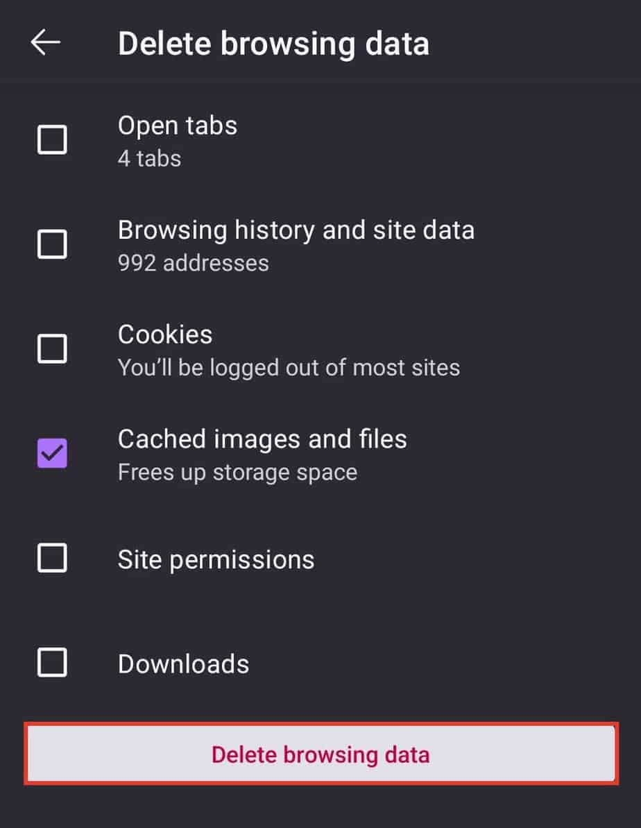 android firefox delete cache