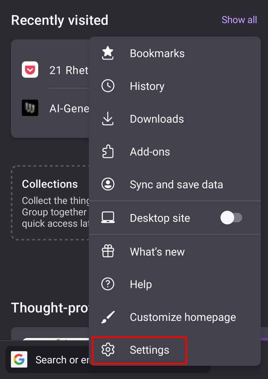 android firefox settings