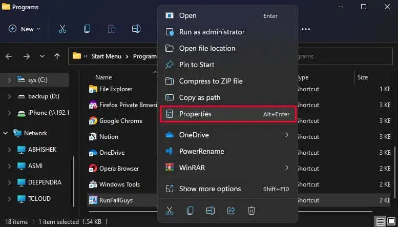 application-shortcut-properties