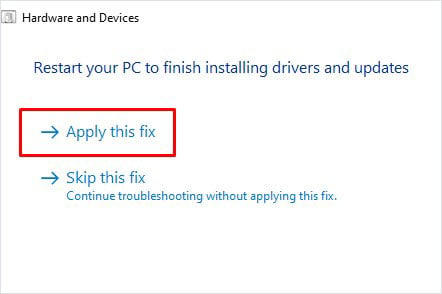 apply fixes from windows troubleshooter