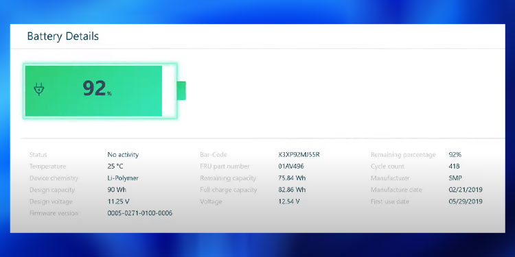 battery detail lenovo plugged in no charging