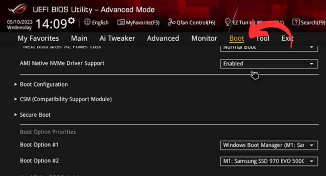boot tab asus bios