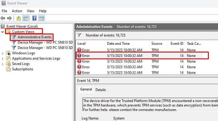 check event logs from event viewer