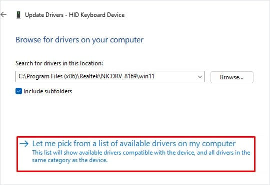 choose another driver enter key not working