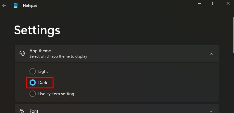 choose dark on app theme