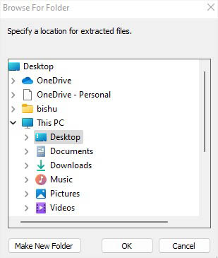 choose location and hit ok to extract dmg file