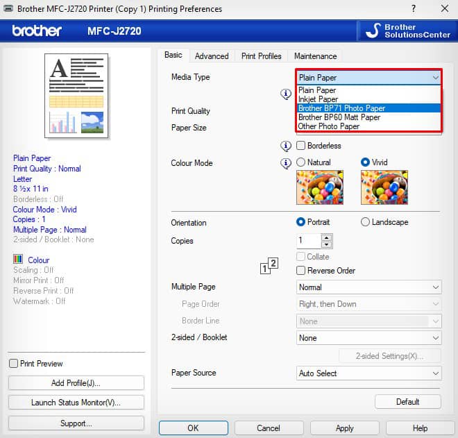 choose-paper-type-in-brother-printer