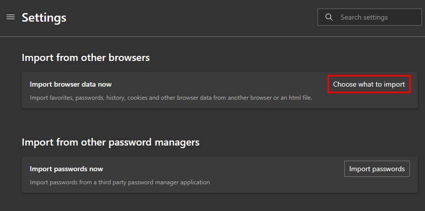choose what to import edge